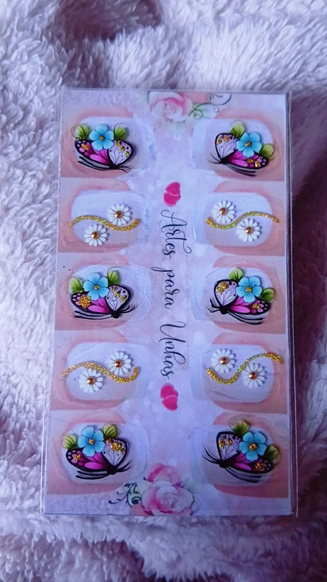 Adesivos artesanais 5 pares borboletas rosas com flor azul
