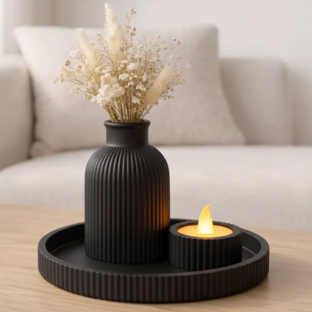 Kit Decorativo com Bandeja, Vaso e Porta-Vela